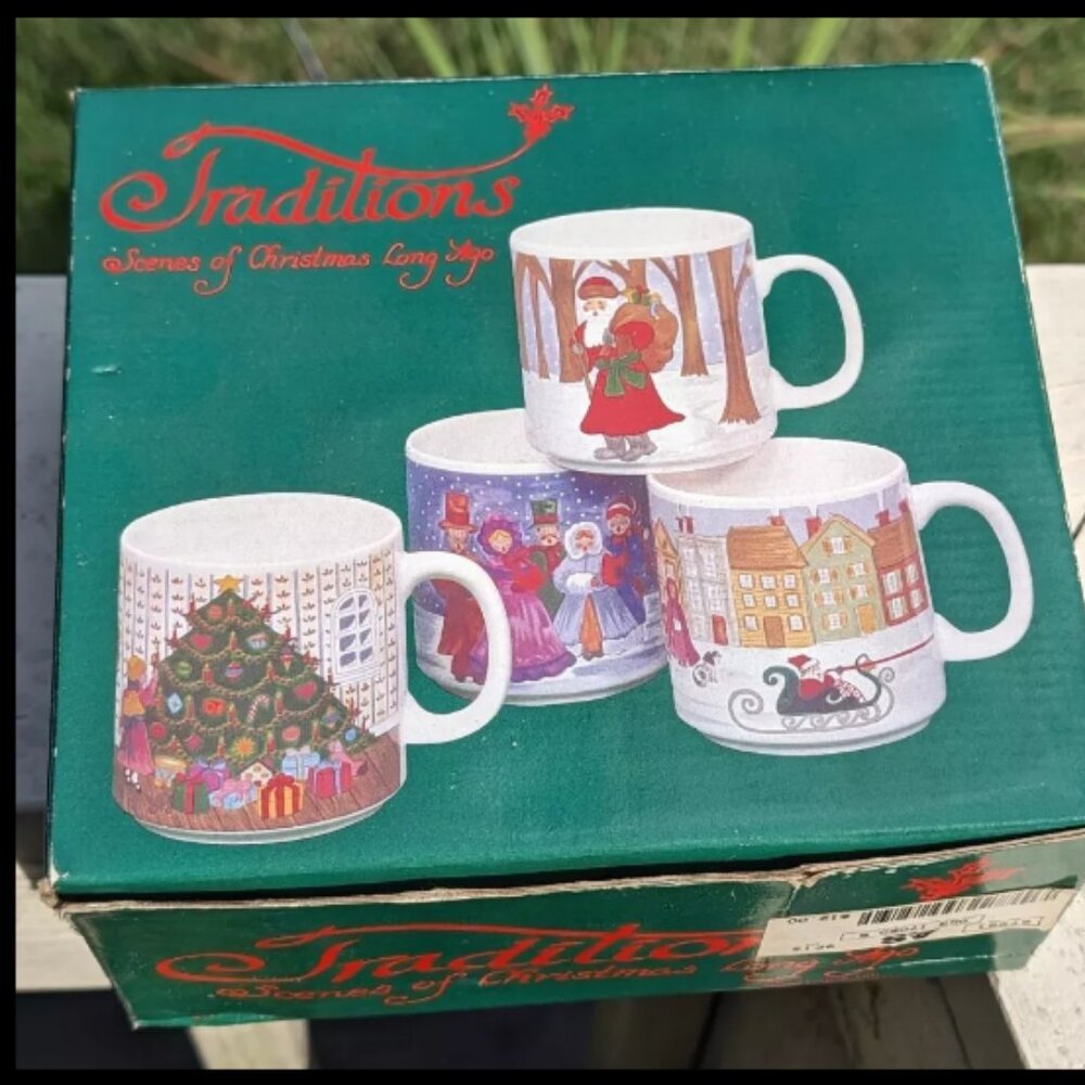 Vintage Christmas Mugs Set Of 4 by Grant Howard- 1990 With Original Box.
